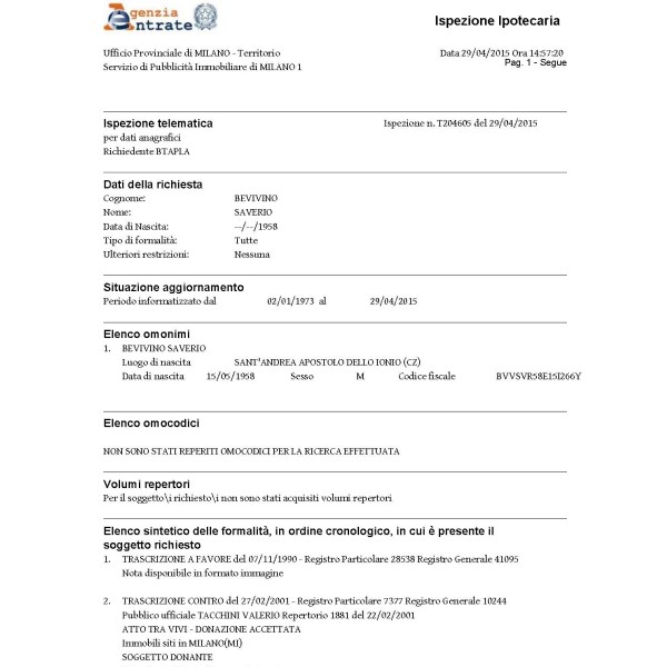 cod. 01 - Visura Ipotecaria persona fisica